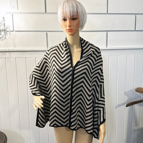 NEW CARDISHAWL Gold/Black SCARF WRAP METALLIC chevron stripe - Picture 6 of 10